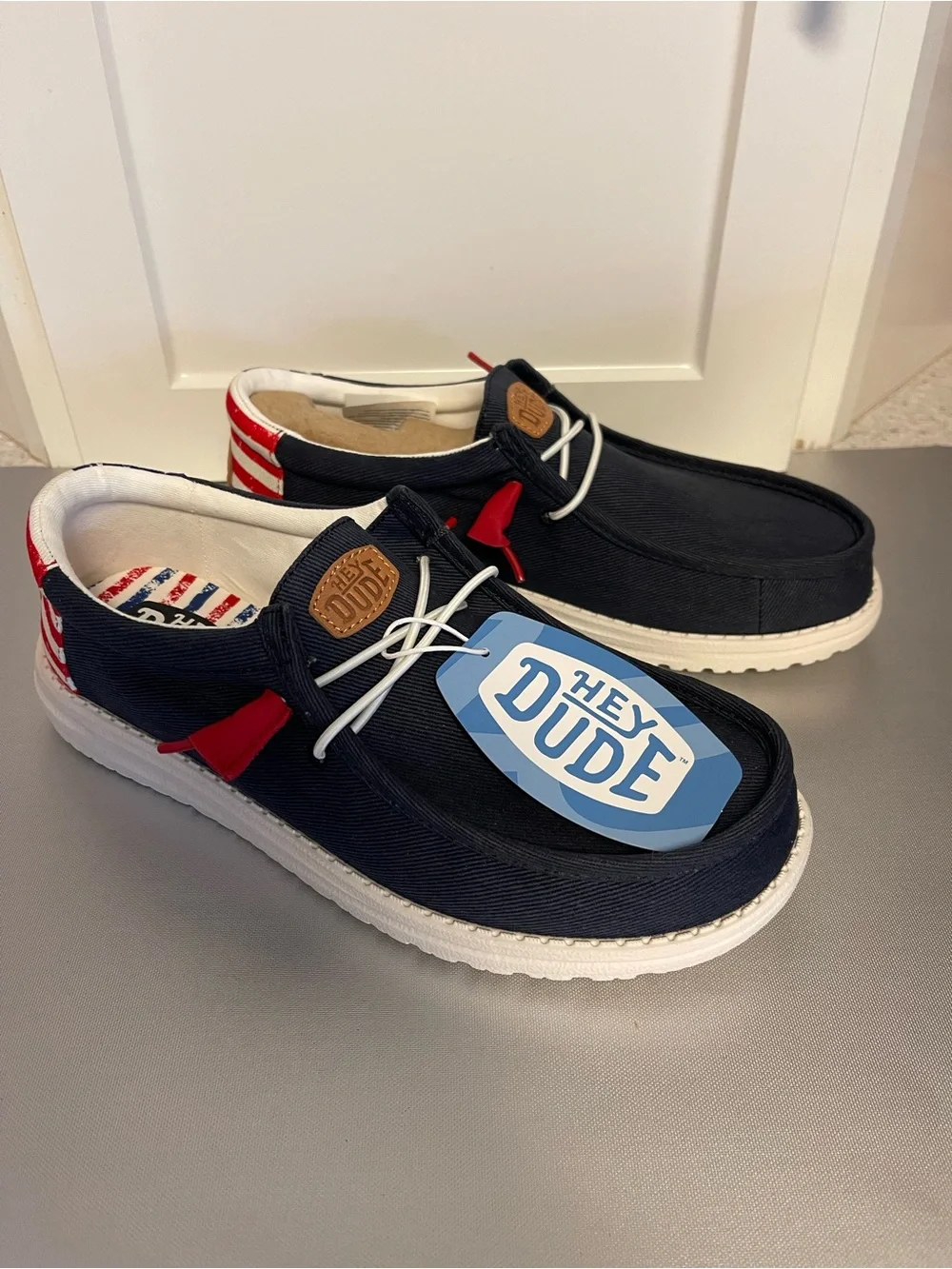 Men’s Hey Dude Wally Americana Slip On Shoes Navy White Blue Sz 8M NWB